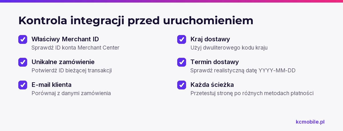 Lista kontrolna zbiera pola i ścieżki do sprawdzenia podczas testu, aby wykryć błędne dane lub brak modułu opt-in.