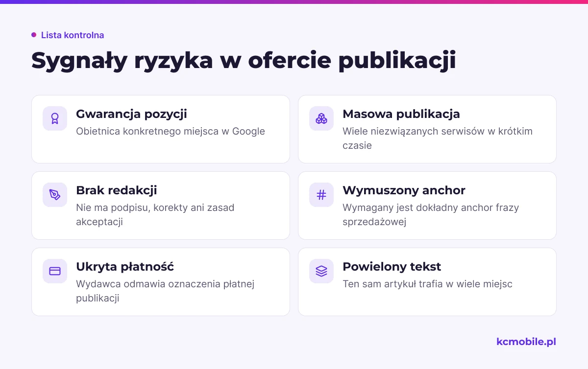 Lista pozwala szybko rozpoznać ryzykowną ofertę artykułu gościnnego i ocenić, kiedy lepiej z niej zrezygnować.