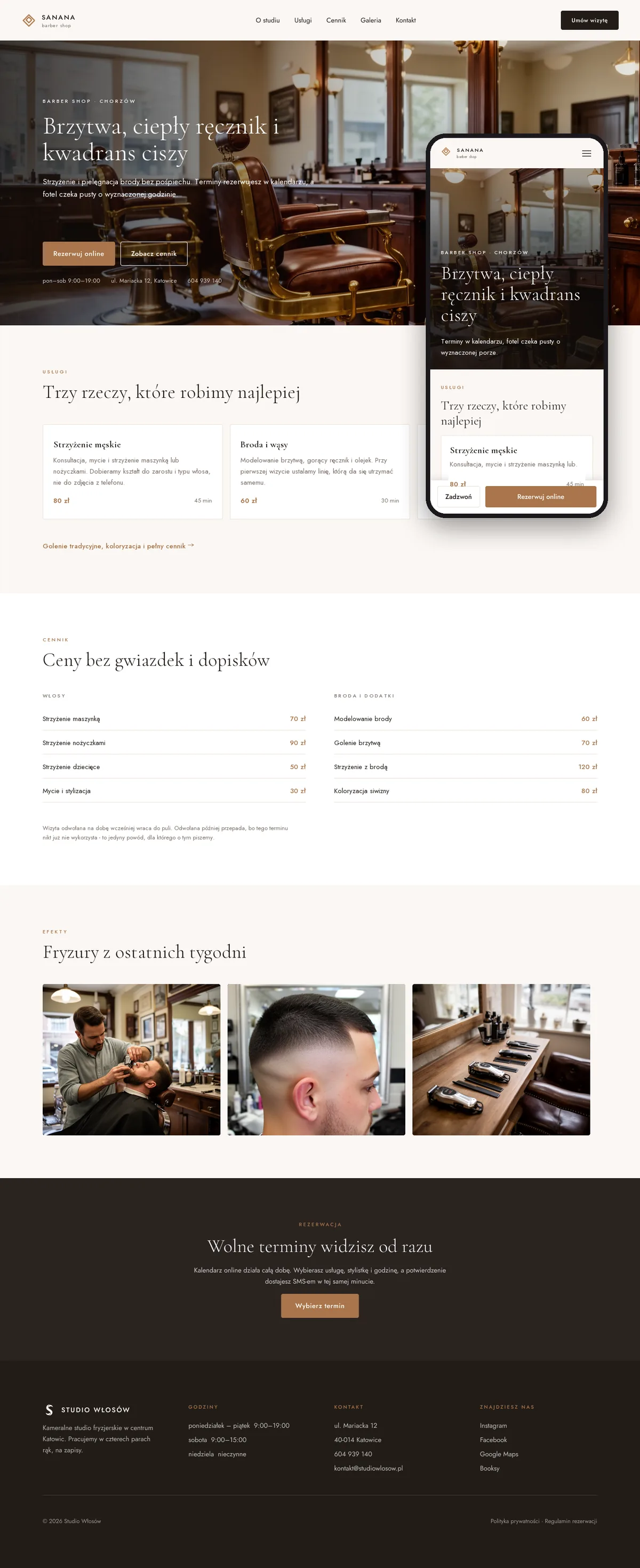 Projekt koncepcyjny strony internetowej – barber shopu