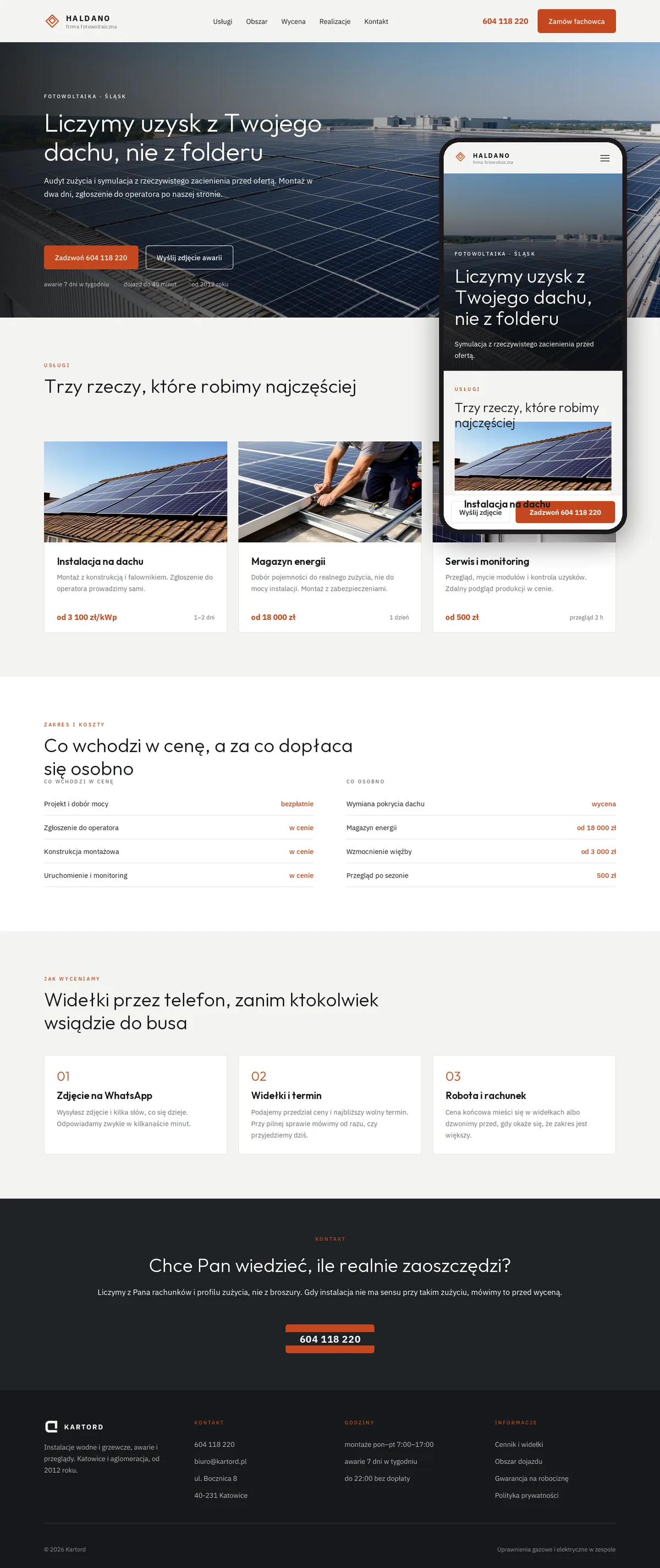 Projekt koncepcyjny strony internetowej – firmy fotowoltaicznej