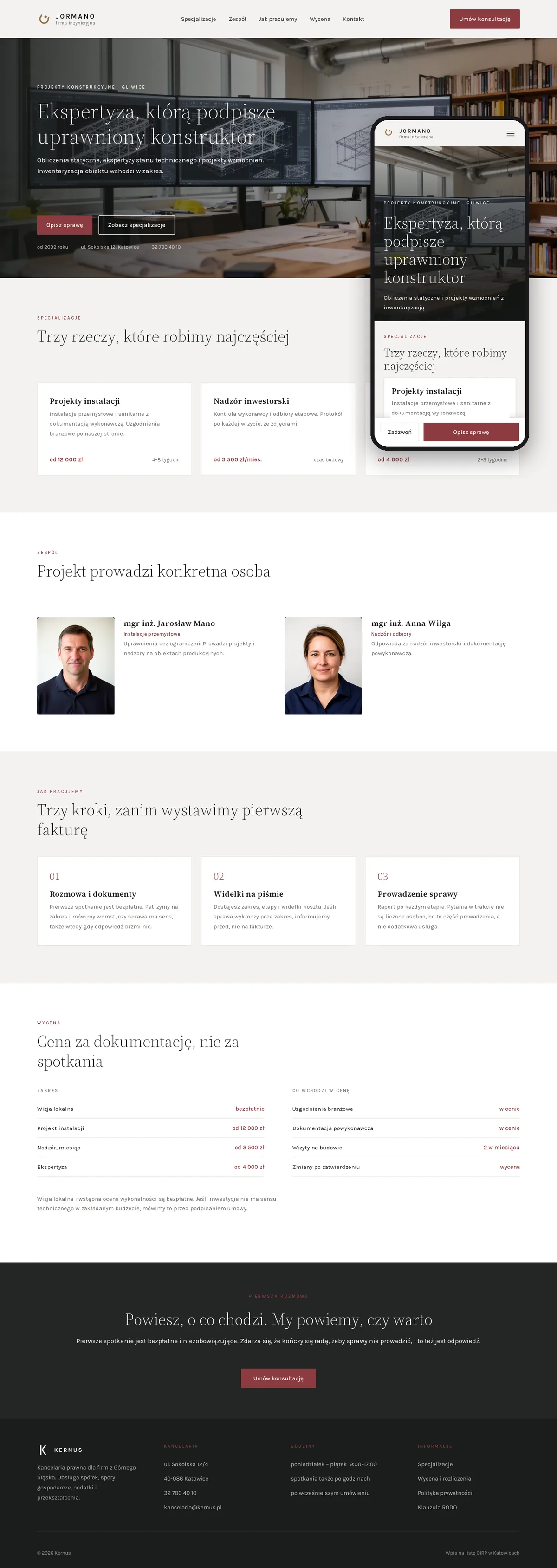 Projekt koncepcyjny strony internetowej – firmy inżynieryjnej