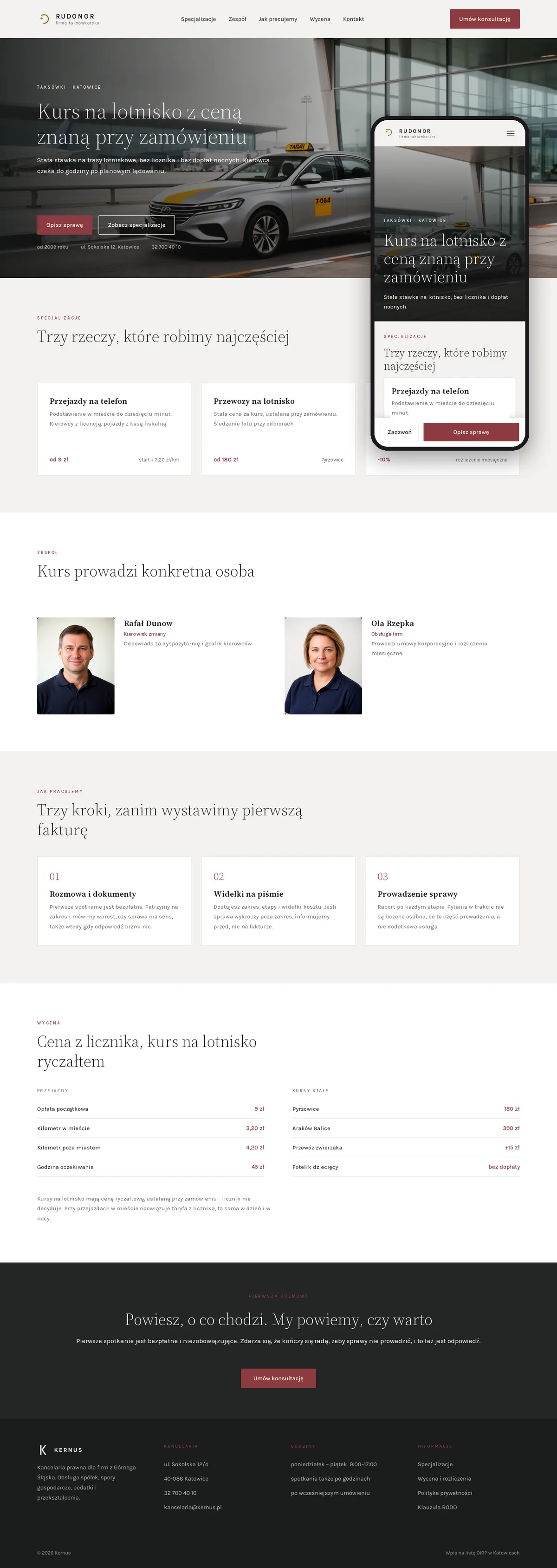 Projekt koncepcyjny strony internetowej – firmy taksówkarskiej