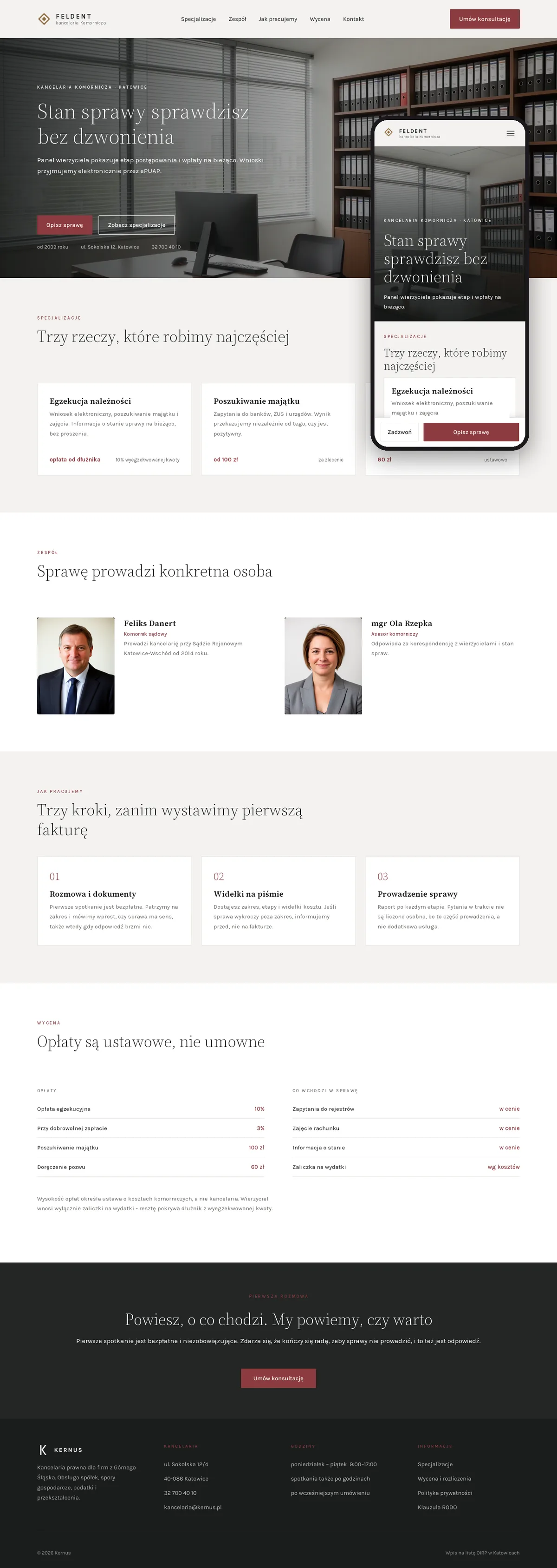 Projekt koncepcyjny strony internetowej – kancelarii komorniczej