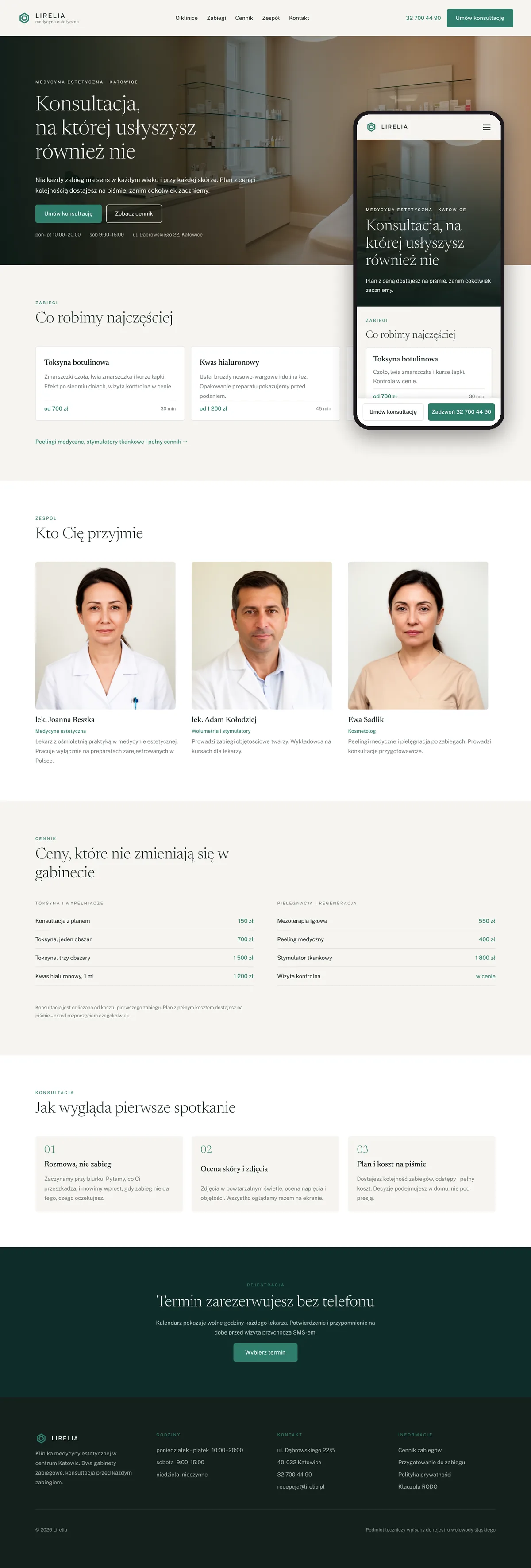 Projekt koncepcyjny strony internetowej – kliniki medycyny estetycznej