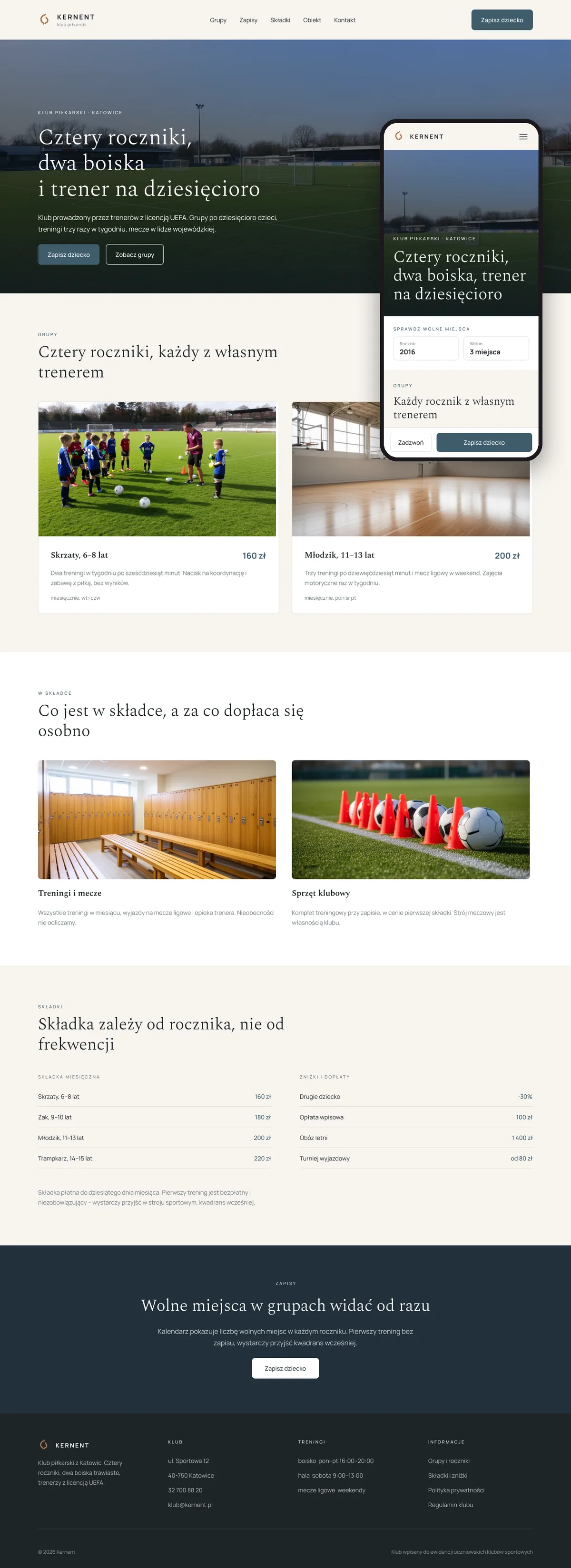 Projekt koncepcyjny strony internetowej – klubu sportowego