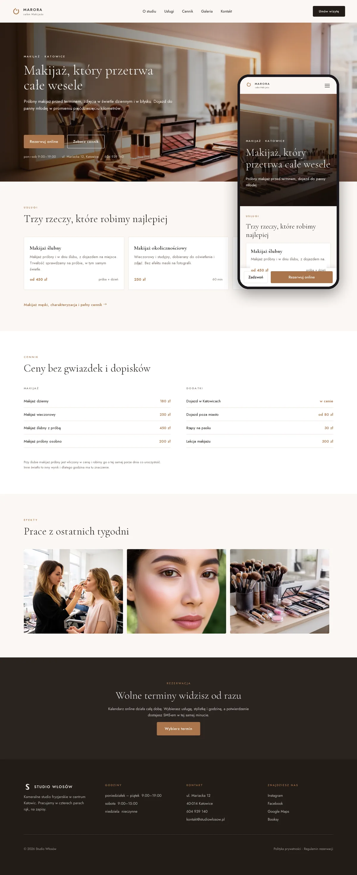 Projekt koncepcyjny strony internetowej – salonu makijażu
