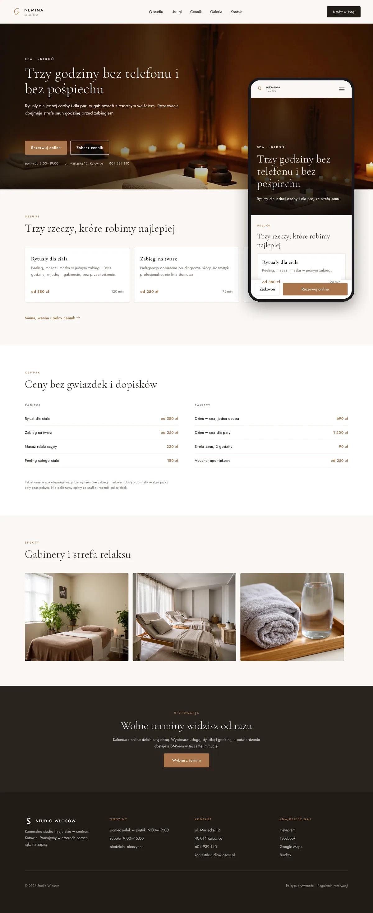 Projekt koncepcyjny strony internetowej – salonu spa