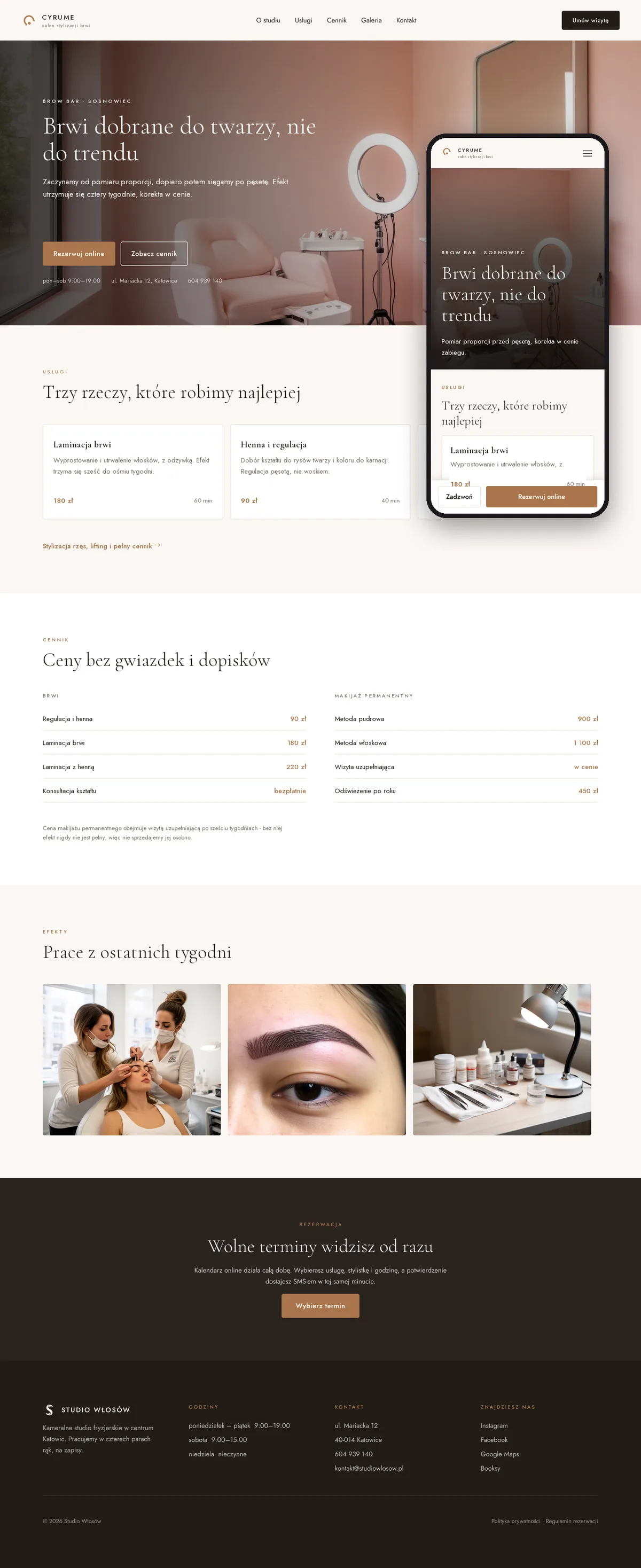 Projekt koncepcyjny strony internetowej – salonu stylizacji brwi