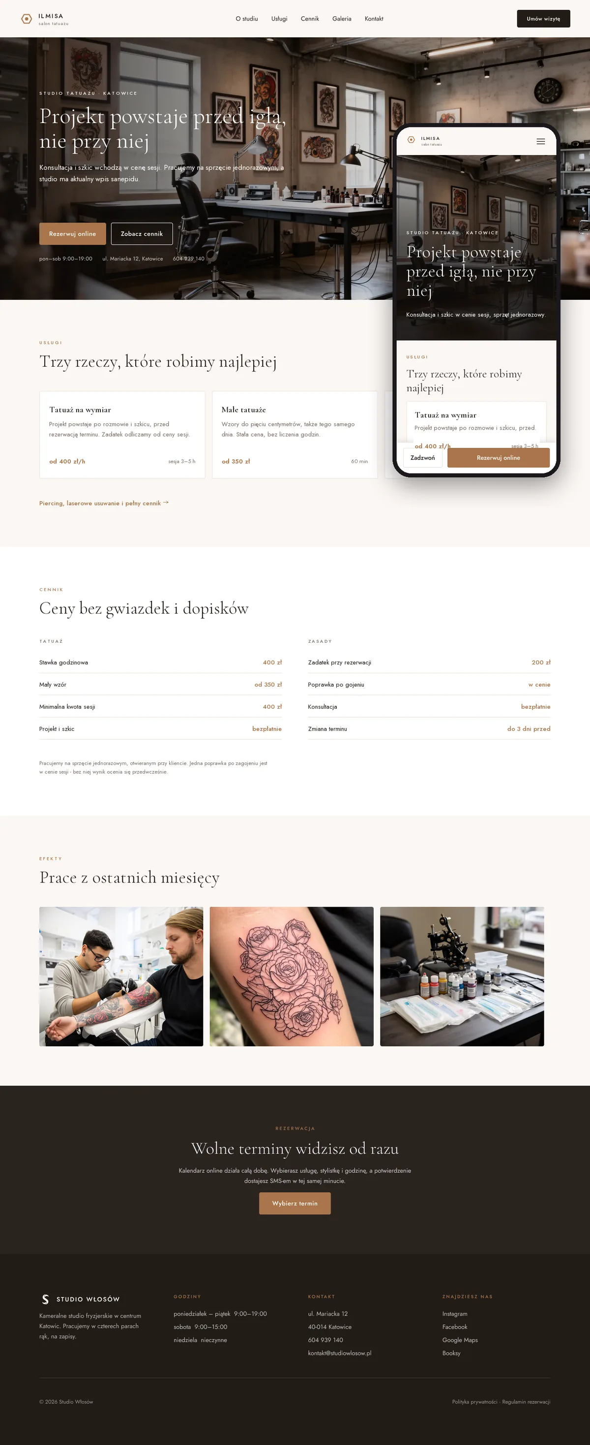 Projekt koncepcyjny strony internetowej – salonu tatuażu