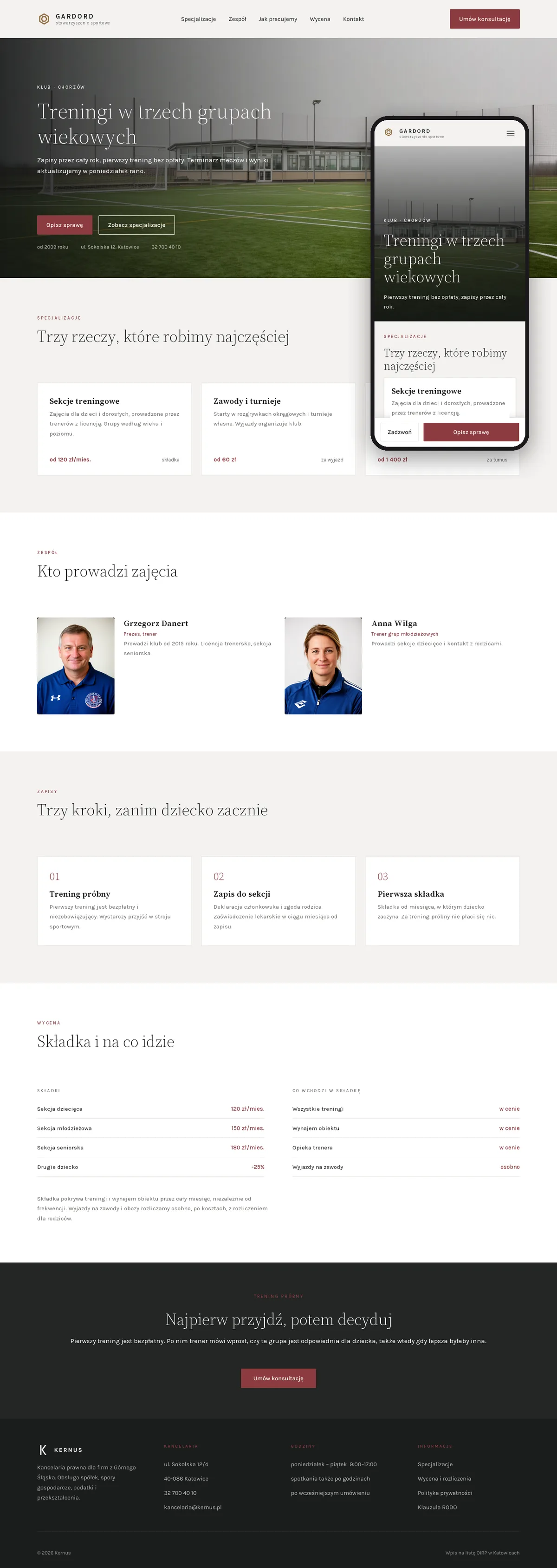 Projekt koncepcyjny strony internetowej – stowarzyszenia sportowego