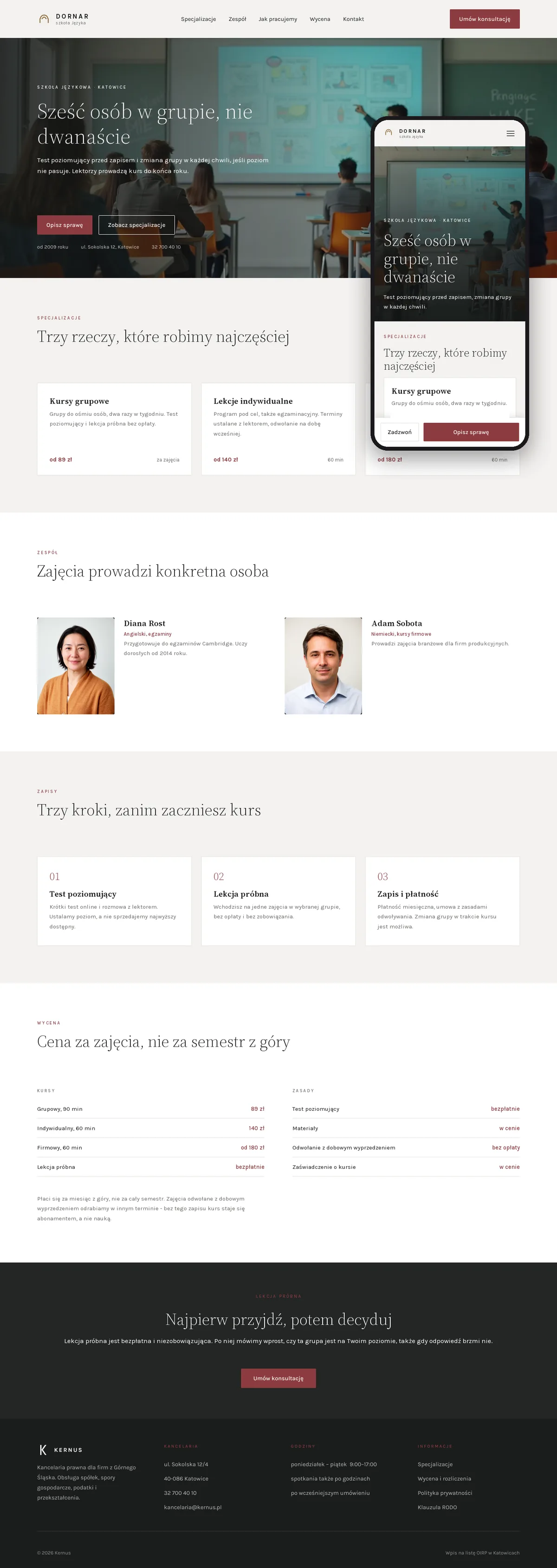 Projekt koncepcyjny strony internetowej – szkoły językowej
