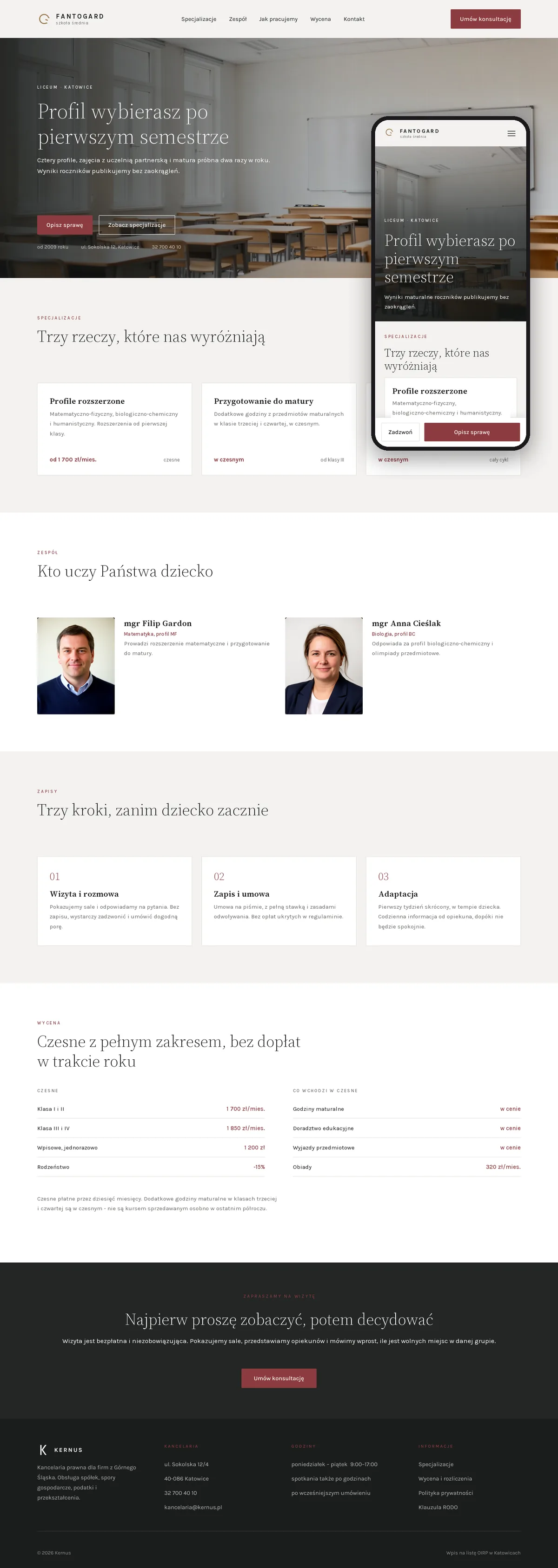 Projekt koncepcyjny strony internetowej – szkoły średniej