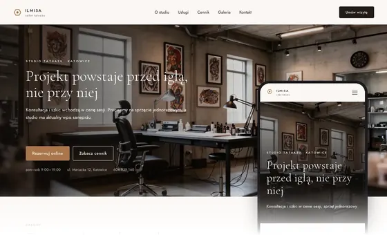 Projekt koncepcyjny strony - Salon tatuażu