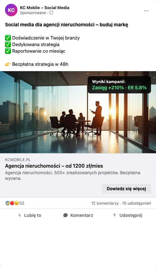 Przykładowa kreacja reklamowa - Social Media dla agencji nieruchomości