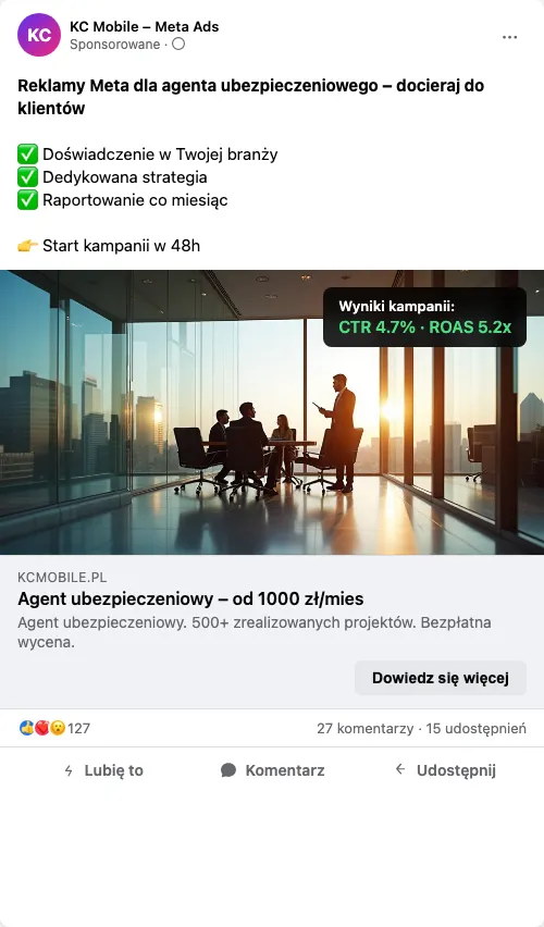 Przykładowa kreacja reklamowa – Reklama Facebook i Instagram dla agenta ubezpieczeniowego