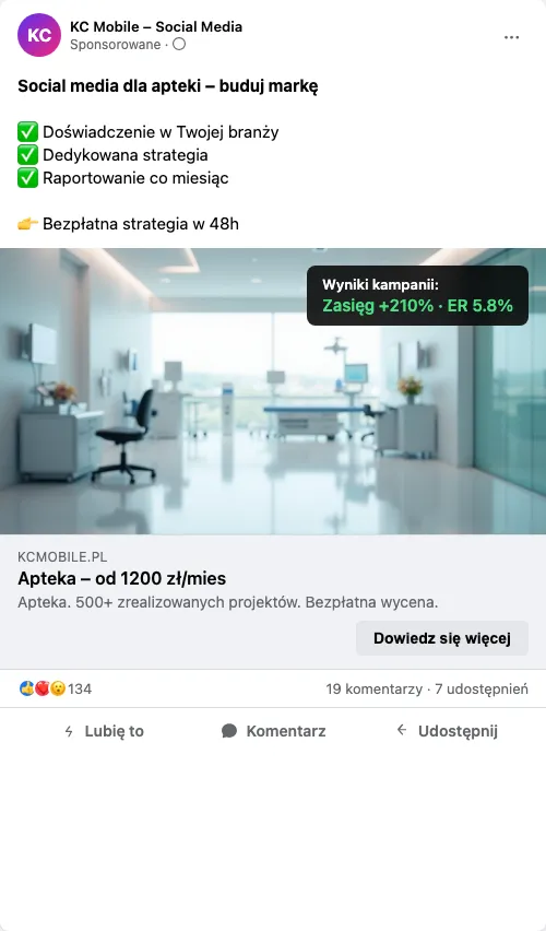 Przykładowa kreacja reklamowa – Social Media dla apteki