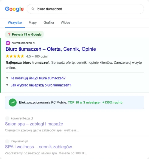 Przykładowa kreacja reklamowa – Pozycjonowanie SEO dla biura tłumaczeń