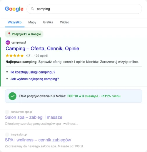 Przykładowa kreacja reklamowa – Pozycjonowanie SEO dla campingu
