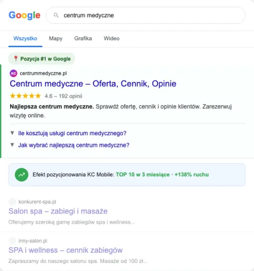 Przykładowa kreacja reklamowa – Pozycjonowanie SEO dla centrum medycznego