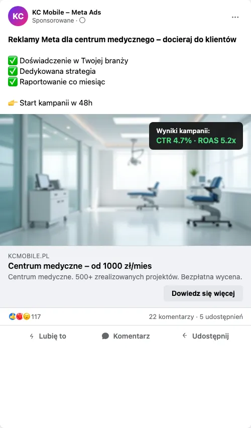 Przykładowa kreacja reklamowa – Reklama Facebook i Instagram dla centrum medycznego