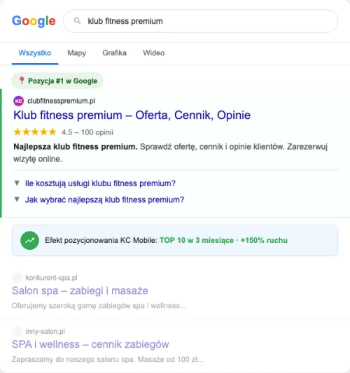 Przykładowa kreacja reklamowa – Pozycjonowanie SEO dla klubu fitness premium