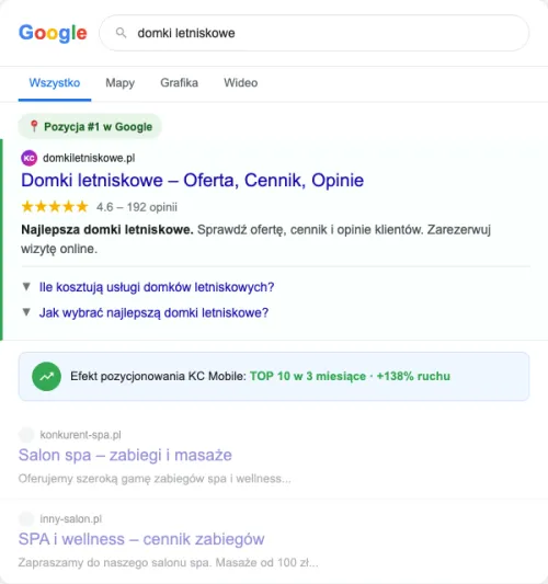 Przykładowa kreacja reklamowa – Pozycjonowanie SEO dla domków letniskowych