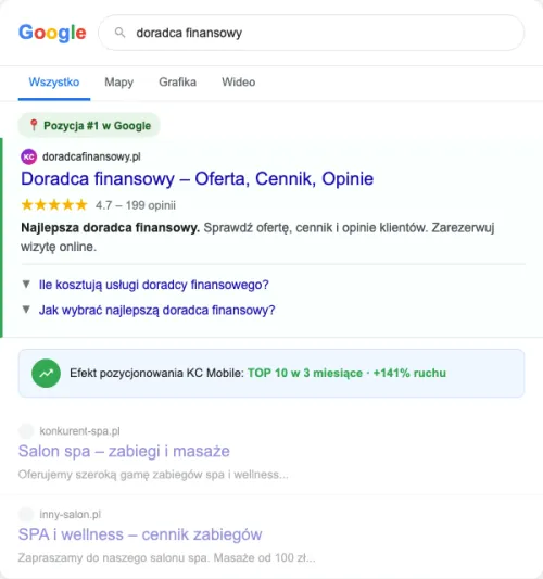 Przykładowa kreacja reklamowa – Pozycjonowanie SEO dla doradcy finansowego