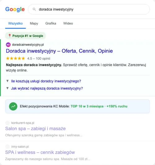Przykładowa kreacja reklamowa – Pozycjonowanie SEO dla doradcy inwestycyjnego