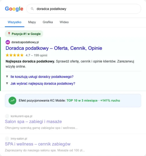 Przykładowa kreacja reklamowa - Pozycjonowanie SEO dla doradcy podatkowego