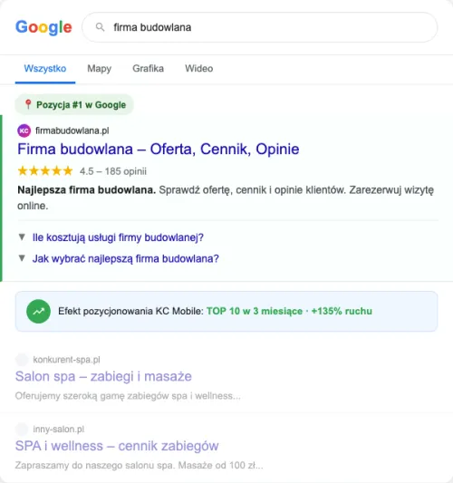 Przykładowa kreacja reklamowa – Pozycjonowanie SEO dla firmy budowlanej