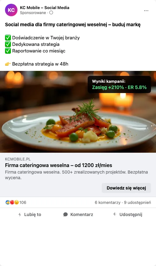 Przykładowa kreacja reklamowa – Social Media dla firmy cateringowej weselnej