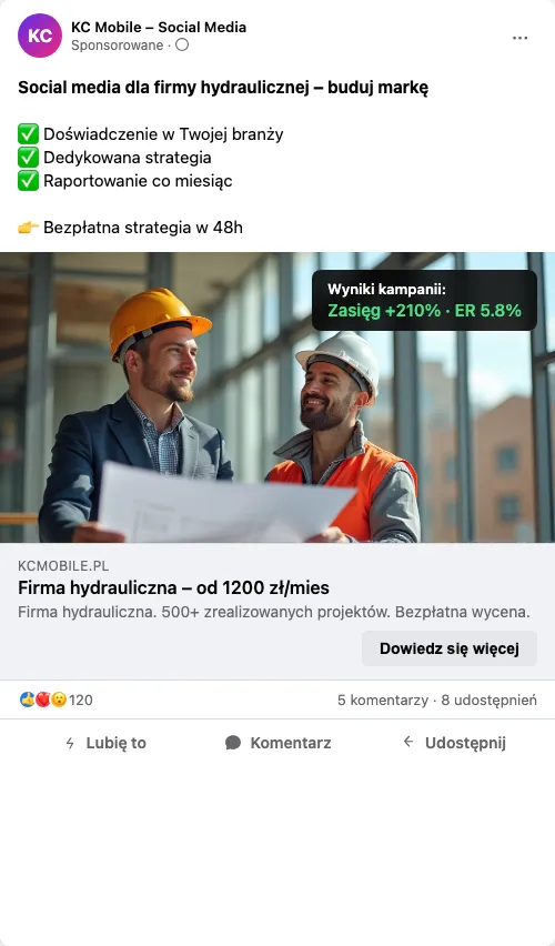 Przykładowa kreacja reklamowa – Social Media dla firmy hydraulicznej