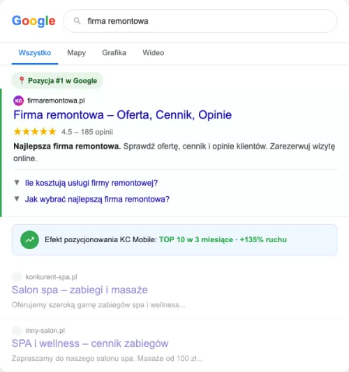 Przykładowa kreacja reklamowa – Pozycjonowanie SEO dla firmy remontowej