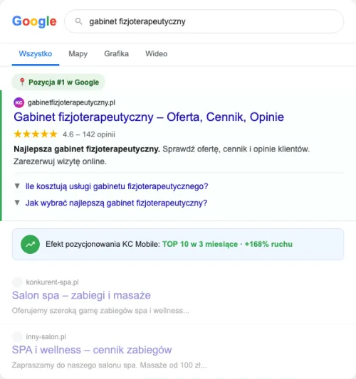 Przykładowa kreacja reklamowa – Pozycjonowanie SEO dla gabinetu fizjoterapeutycznego