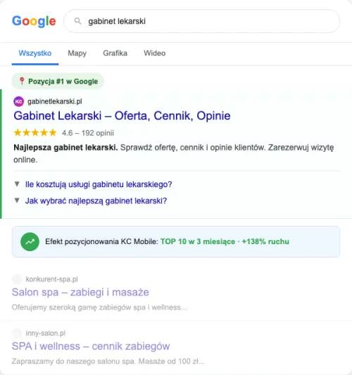 Przykładowa kreacja reklamowa - Pozycjonowanie SEO dla gabinetu lekarskiego
