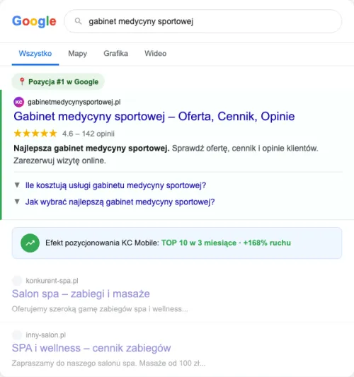 Przykładowa kreacja reklamowa – Pozycjonowanie SEO dla gabinetu medycyny sportowej