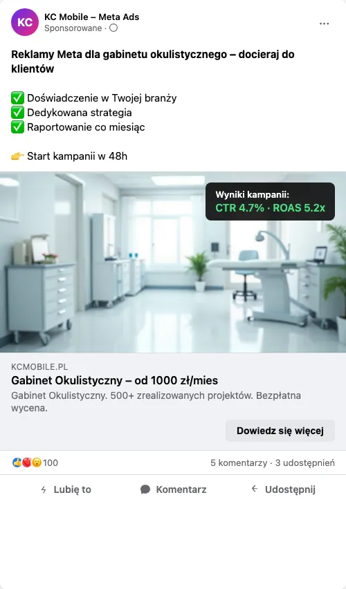 Przykładowa kreacja reklamowa – Reklama Facebook i Instagram dla gabinetu okulistycznego
