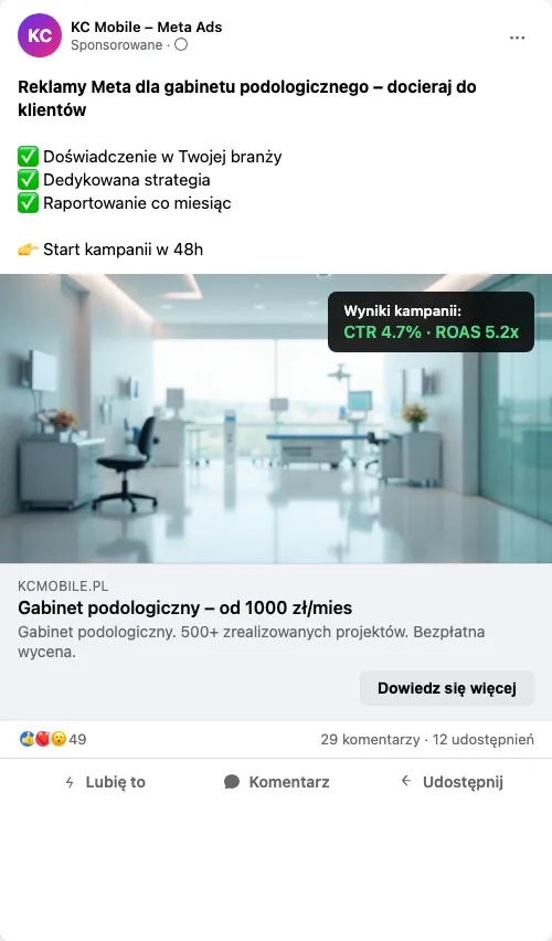 Przykładowa kreacja reklamowa – Reklama Facebook i Instagram dla gabinetu podologicznego