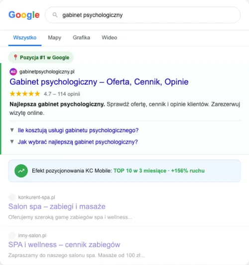 Przykładowa kreacja reklamowa – Pozycjonowanie SEO dla gabinetu psychologicznego