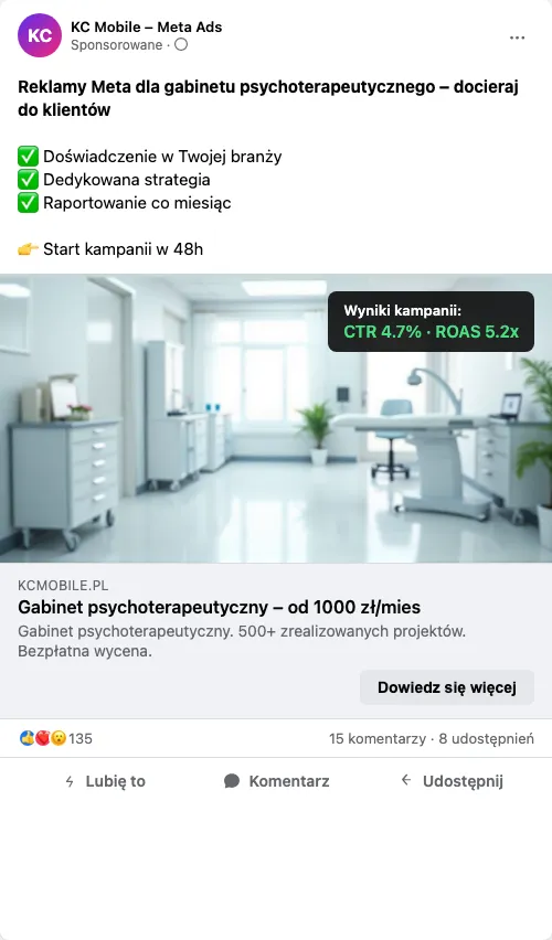 Przykładowa kreacja reklamowa – Reklama Facebook i Instagram dla gabinetu psychoterapeutycznego