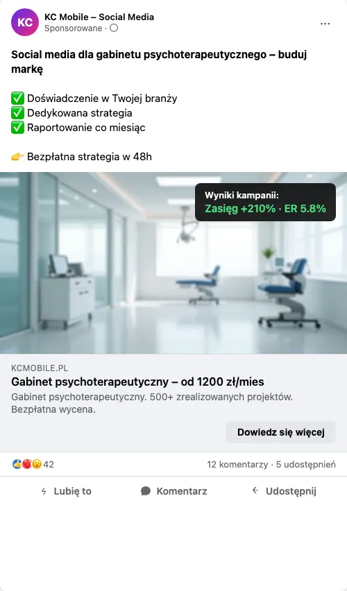 Przykładowa kreacja reklamowa – Social Media dla gabinetu psychoterapeutycznego