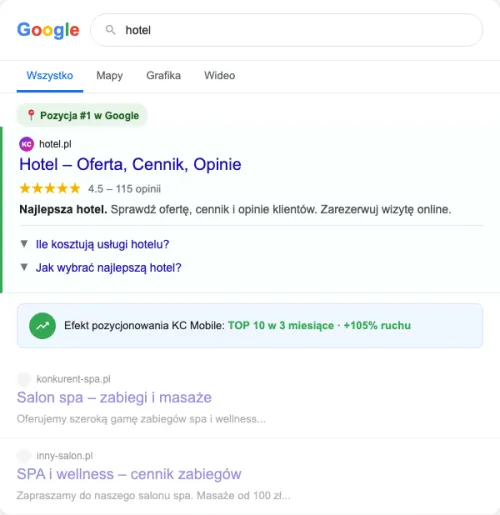Przykładowa kreacja reklamowa – Pozycjonowanie SEO dla hotelu