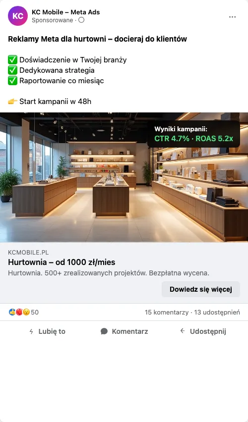 Przykładowa kreacja reklamowa – Reklama Facebook i Instagram dla hurtowni