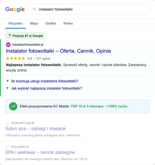 Przykładowa kreacja reklamowa – Pozycjonowanie SEO dla instalatora fotowoltaiki