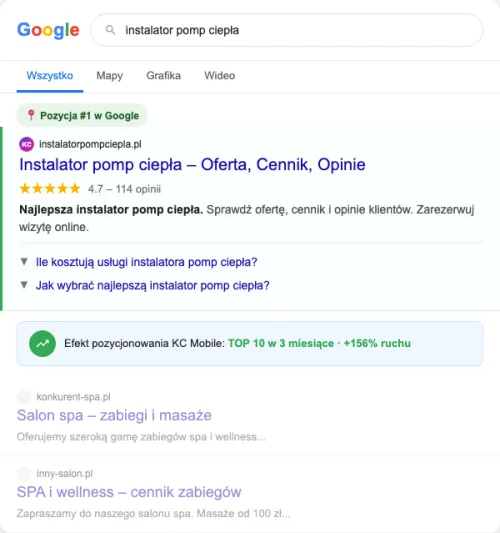 Przykładowa kreacja reklamowa – Pozycjonowanie SEO dla instalatora pomp ciepła
