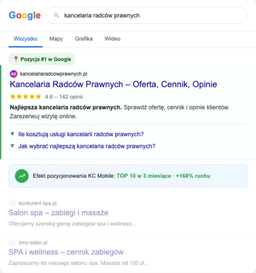 Przykładowa kreacja reklamowa – Pozycjonowanie SEO dla kancelarii radców prawnych