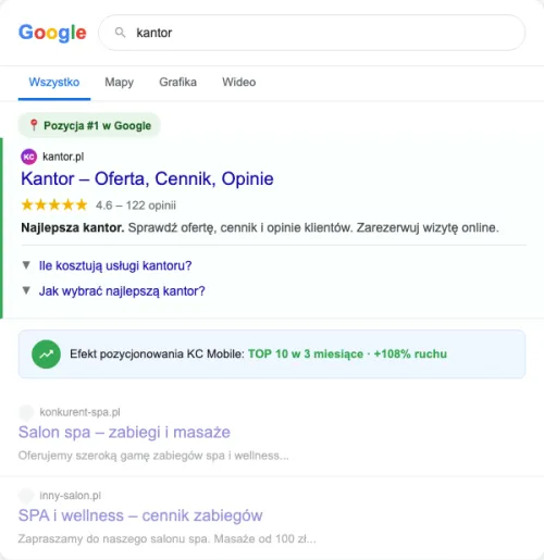 Przykładowa kreacja reklamowa – Pozycjonowanie SEO dla kantoru