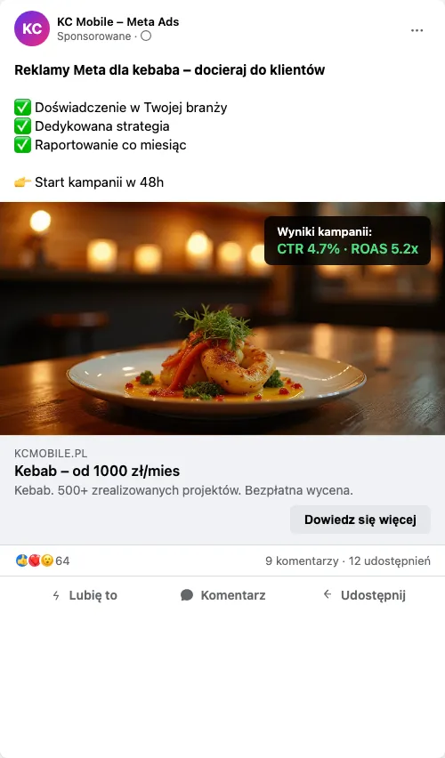 Przykładowa kreacja reklamowa – Reklama Facebook i Instagram dla kebaba
