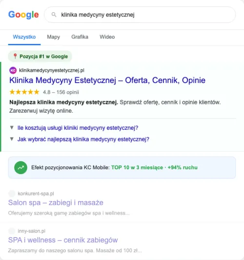 Przykładowa kreacja reklamowa – Pozycjonowanie SEO dla kliniki medycyny estetycznej