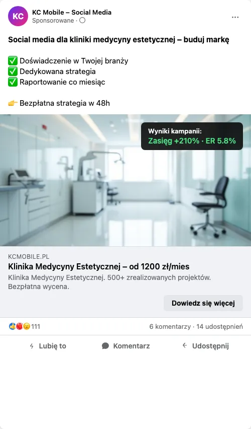 Przykładowa kreacja reklamowa – Social Media dla kliniki medycyny estetycznej